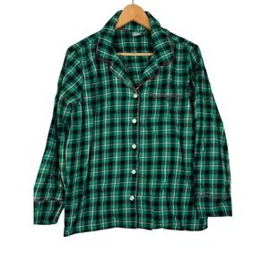 Lands End Women's Plaid Pajama Set‎ Top and Bottoms Green Black Red Cotton - L/P